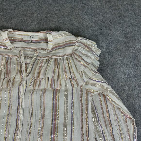 Sea New York Harriet Top Womens 6 Lurex Metallic Striped Two Layer Ruffle Blouse - Picture 2 of 9